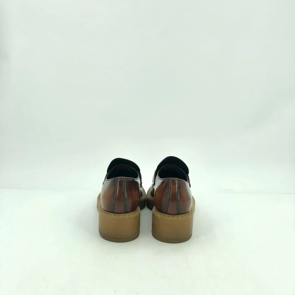 Prada Womens Brown Leather Logo Loafers Size 35 Thick Sole Made In Italy - Picture 7 of 9